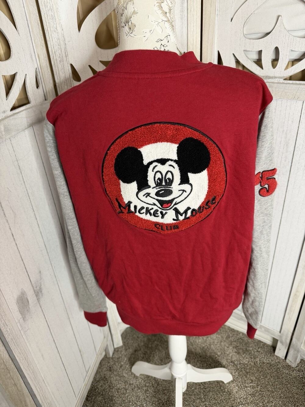 Disney Parks Mickey Mouse Club '55 Mouseketeer Red Gray Full-Zip Sweater Large